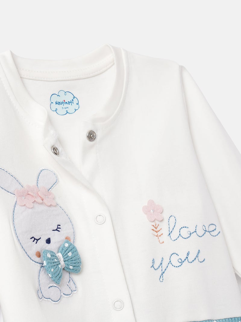 Nautinati Baby Girls' Cotton All-over Polka Printed Sleepsuit with Snap Buttons - Image 4